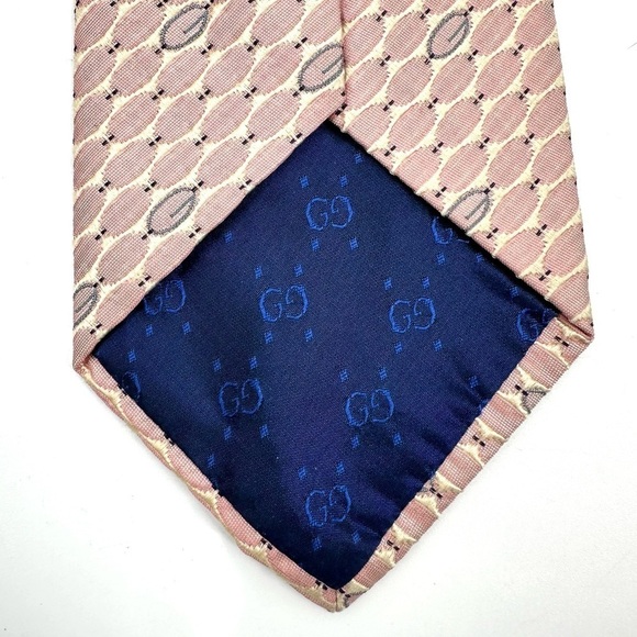 Gucci 100% Silk Tie Pink Pointed With Monogram G Made In Italy Oval Pattern - Picture 5 of 10
